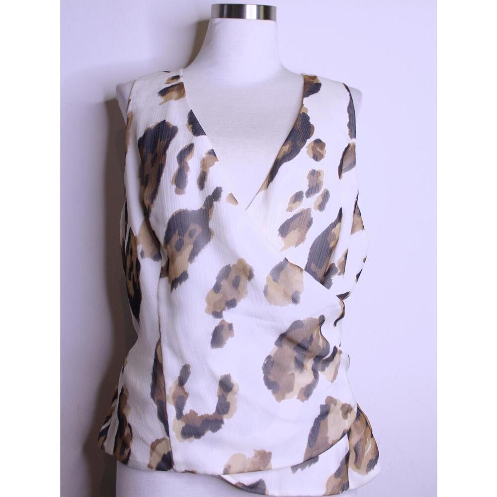 WORTH Abstract Leopard Print Silk Wrap Blouse - 16